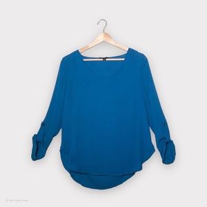 3/4 sleeve blouse in cerulean blue
